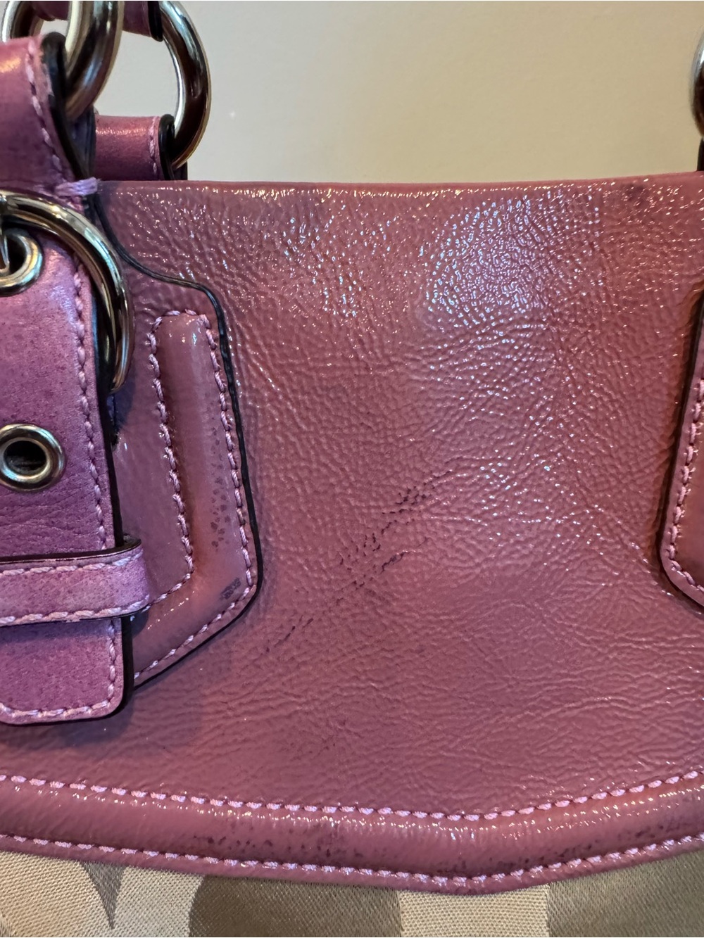 Coach Vintage Beige Signature Satchel with Pink Leather Trim - Picture 7 of 16
